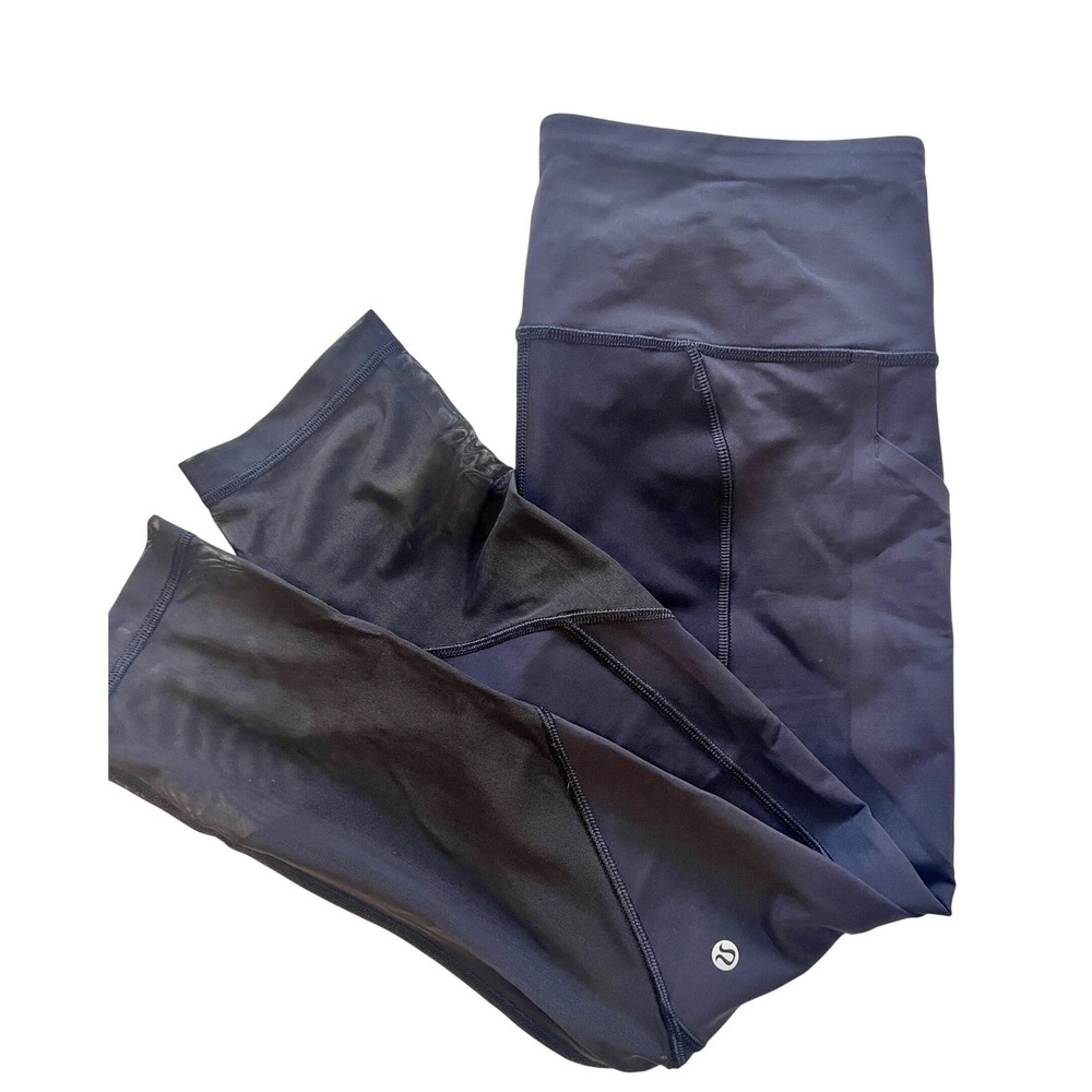 Lululemon Leggings Womens 8 Black Cropped Mesh Panel Athletic Workout Gym